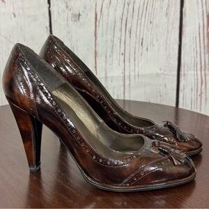 STUART WEITZMAN Elegant Brown Patent Leather Women's peep toe 4” Heels 8M GUC
